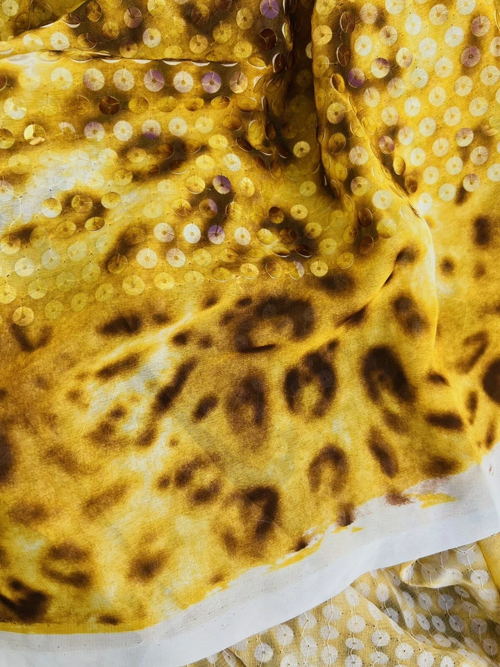 4.25 yd Sequined Yellow Chiffon Leopard Cheetah Dance Costume Fabric Yardage - Image 3 of 4