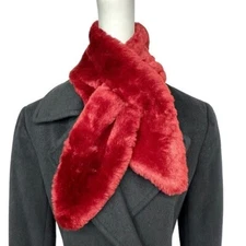 Faux Fur Collar Scarf Red Neck Wrap Stole Pull Through Warm NWT