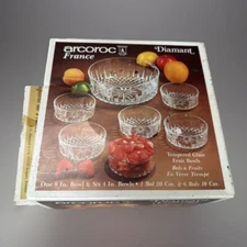Arcoroc Diamant 7 Piece Service Set Salad Bowls Clear Glass In Box France