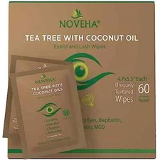 NOVEHA Tea Tree & Coconut Oil Eyelid & Lash Wipes | For Demodex, Blepharitis ...