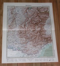 1925 ORIGINAL VINTAGE MAP OF FRANCE LYON RHONE-ALPES MONT-BANC WESTERN ALPS