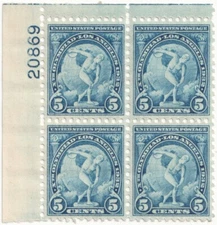 US 1932 719 5 ct Blue Disgobolus Top Left  Plate Block of 4 #20869 OG MNH XF GEM