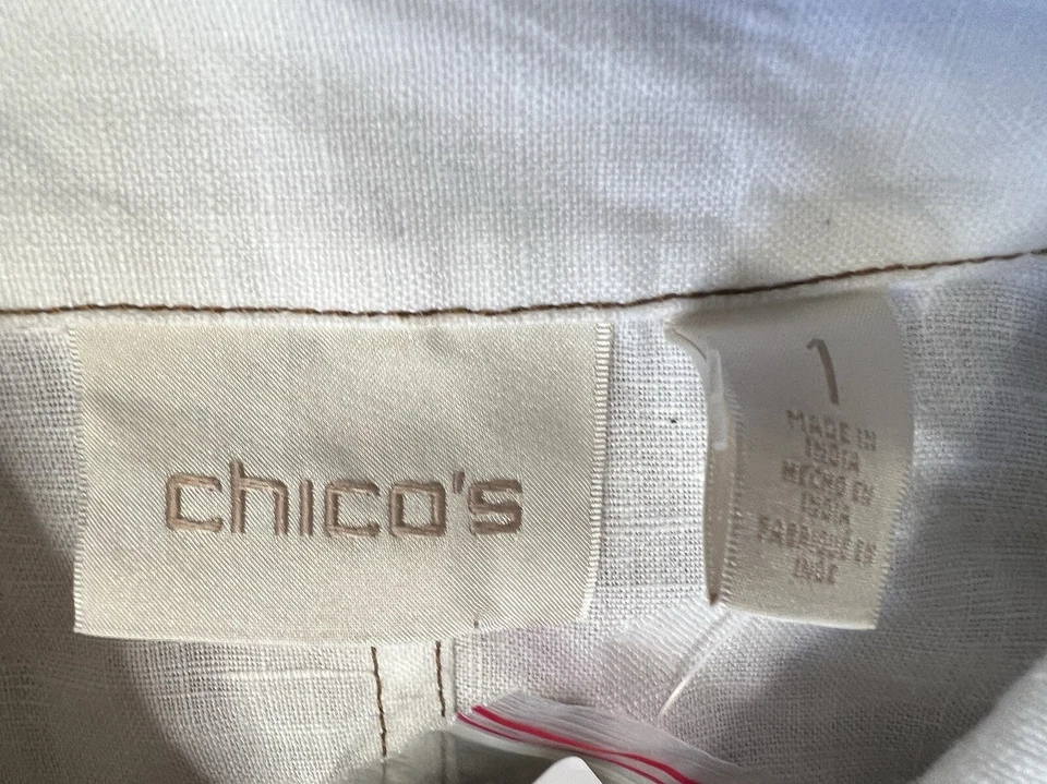 Chico’s 100% Linen Cropped Trench Jacket - White - Roll Sleeve Size 1 Small NEW - Image 2 of 4