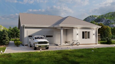 Rural Residence 3 Bed, Bathroom, 2 Car Garage CAD Blueprints Metric/Imperial