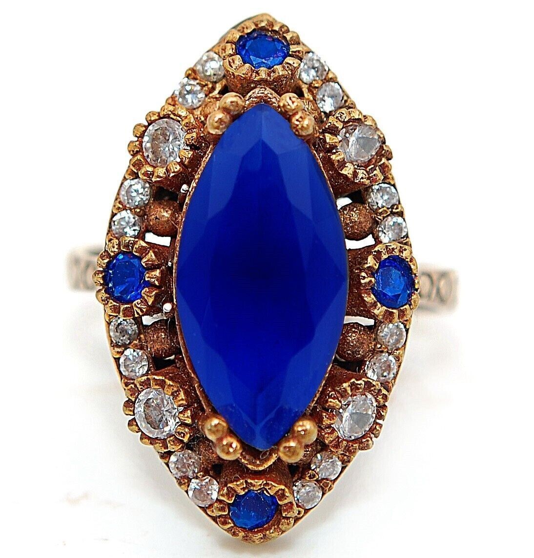 Exquisite 5CT Treated Sapphire 925 Sterling Silver Ottoman Empire Style Ring Size 6