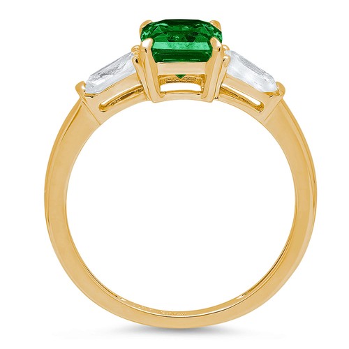 1.5Ct Emerald Cut Simulated Emerald Three Stone Engagement Ring, 14K Yellow Gold - Picture 9 of 11