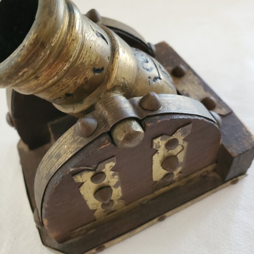 Vintage dekorative Mini spanische Mörser Kanone Replik Holzsockel Gusseisen 4,5" T - Bild 15 von 16