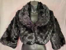 Vintage Massimo Black Faux Fur Mink Stole Jacket Wrap Size S Euc