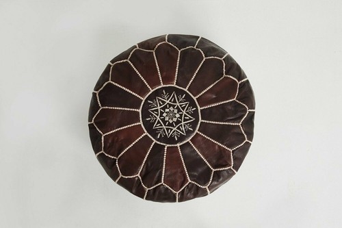 NEW Moroccan Grain Leather Pouf Pouffe Ottoman Footstool DARK BROWN - AU SELLER - Picture 5 of 5