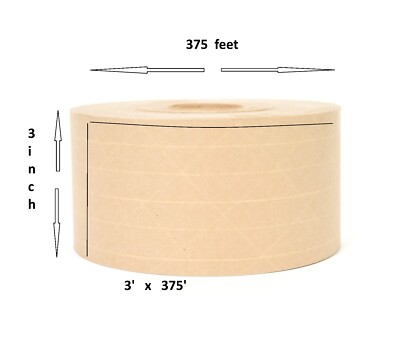 Lot of 8 Rolls Kraft Gummed Tape   72mm x 375ft   Reinforced Brown Paper Sealing