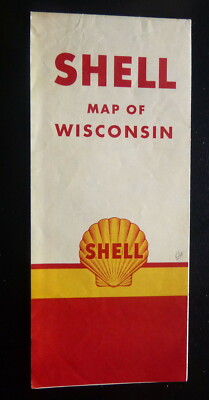 1956 Wisconsin  road map Shell oil gas