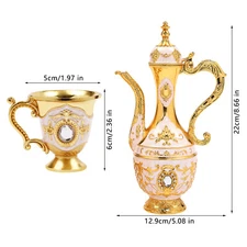 Vintage Turkish Tea Set with 6 Cups, Teapot, and Decorative Tray