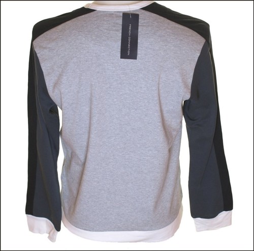 New Men's French Connection Long Sleeved T Shirt Embroidered Grey - Picture 2 of 2