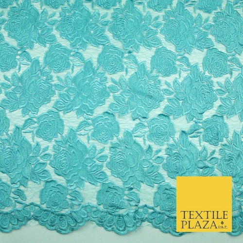 Ornate Floral Rose Scalloped Embroidered Webbed Net Lace Dress Fabric Wedding - Picture 23 of 36