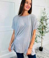 Womens Shirt Top One Size Grey Sparkle Front Short Sleeve Comfortable Round Neck