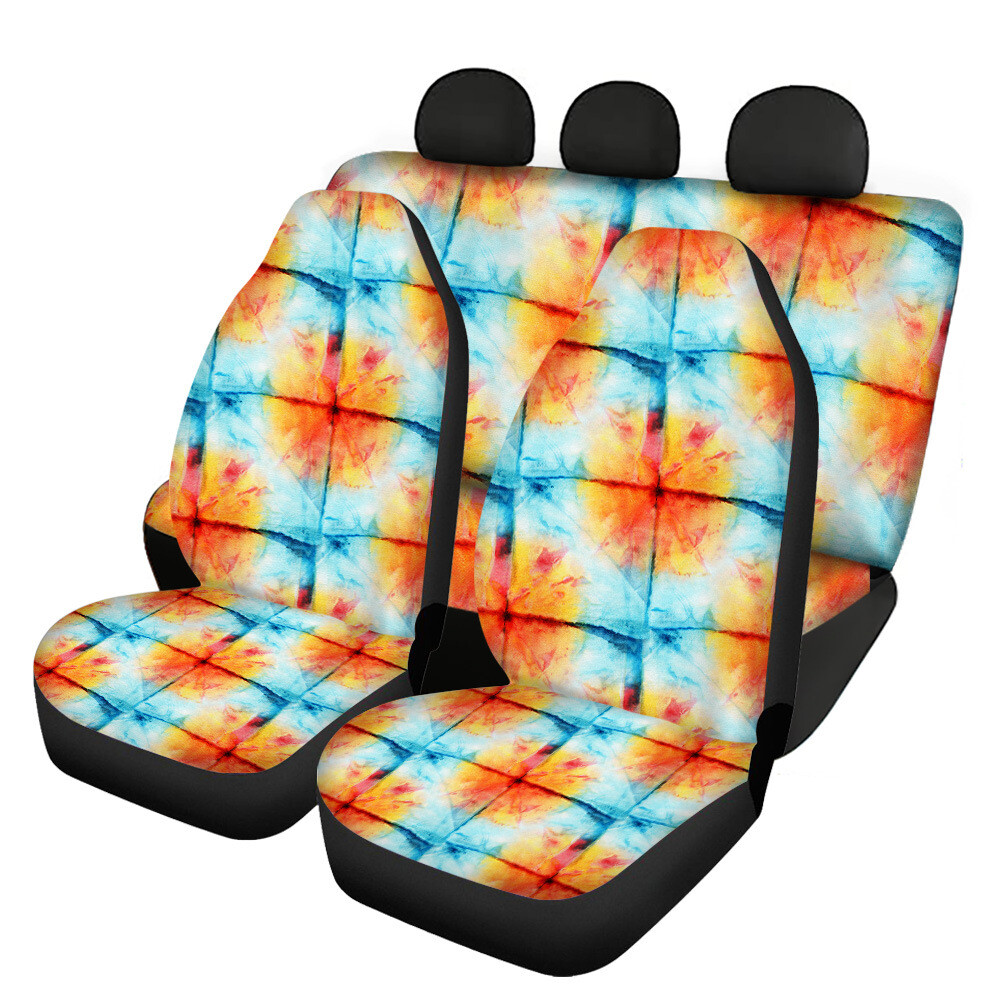 Contrasting Colors Printed Universal Front Rear Car Seat Cover 4 Pack Full Set
