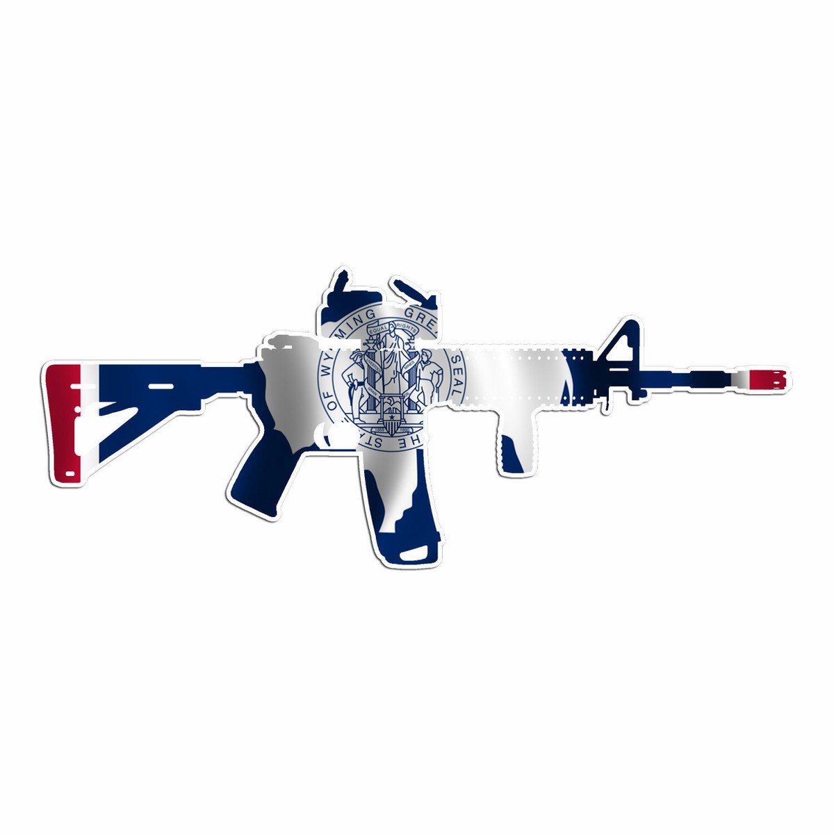 AR 15 Rifle Gun Firearm With Scope- Wyoming Flag - Vinyl Decal