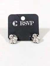Charming Charlie RSPV Silver T Clear Crystal Navette Round Pierced Earrings