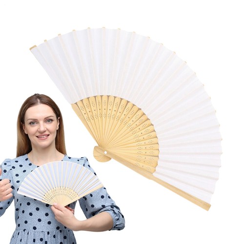 3pcs Blank Chinese White Folding Bamboo Fan Retro Hand Paper Fans Wedding Favor