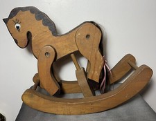 Vintage Handmade Handpainted Wooden Rocking Horse Toy w/ Moving Parts Folk Art