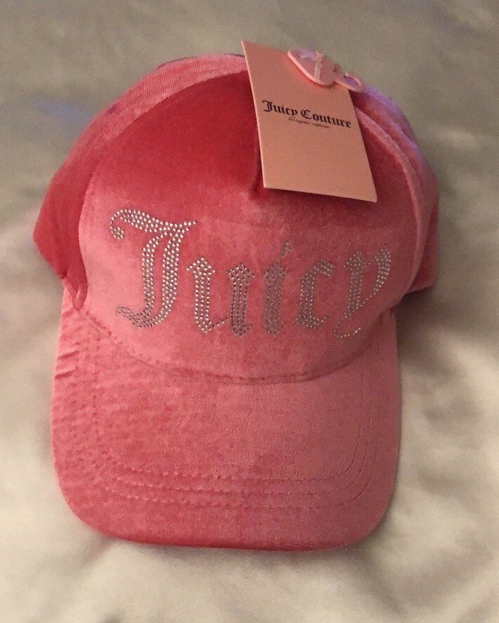 JUICY COUTURE★fluff Scalloped Hat JC267 Juicy Couture Hot Pink Velour Adjustable Baseball Hat