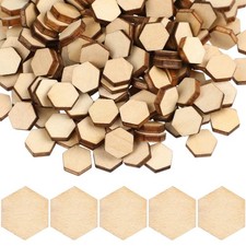 200 Pcs Hexagon Wood Pieces Ornaments Blank Unfinished Wood Slices for Crafts