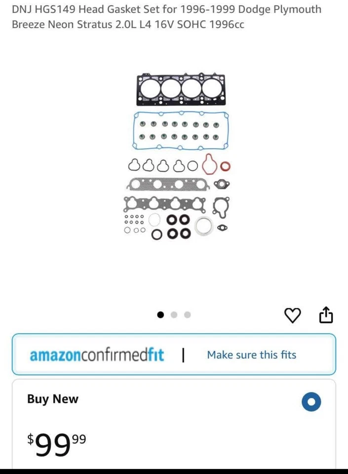 Juego de juntas de culata HGS149 DNJ para Dodge Neon Plymouth Breeze Stratus Foto 2 de 3