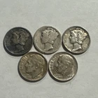 LOT OF 5 - ROOSEVELT and MERCURY DIMES 90% SILVER