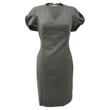 Alexander Mcqueen Puffed Sleeve Midi Dress In Wool Women Grey Size 42