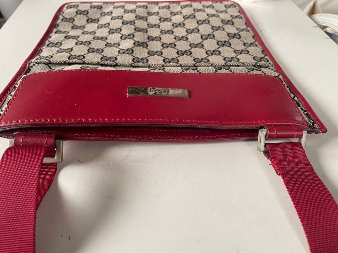 Gucci Logo Canvas Leather Shoulder Bag Red Beige Authentic Fashion Purse thumbnail 4