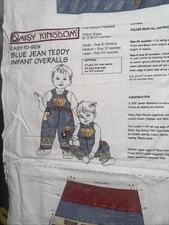 Daisy Kingdom BLUE JEAN TEDDY Infant OVERALL Cut Sew 2 Sets Of Panels On 1 Sheet