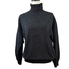 Suéter BENETTON M Mujer Italiano Lana de Cordero Alpaca Cuello Alto Gris Carbón