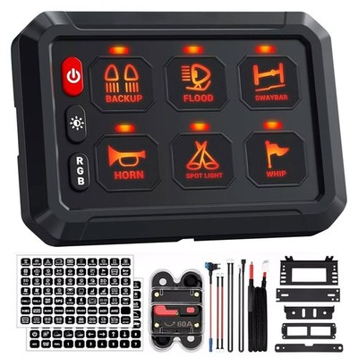 6 Gang RGB Switch Panel LED Light Bar Control Electronic Relay System 12V/24V