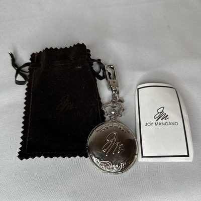 Joy Mangano Engraved Pocket Watch with Clip and Fabric Case New In Bag