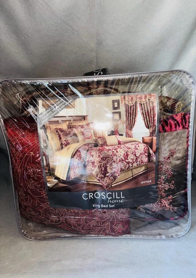 JUEGO DE 6 PIEZAS EDREDÓN CROSCILL Rojo y Dorado RARO MYSTIQUE KING, Almohadas Decoras y 2FUNDAS Foto 4 de 4