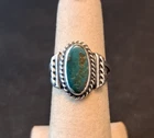 Vintage Artisan Turquoise Sterling Silver Bezel Set Unique Band Ring Size 4.5