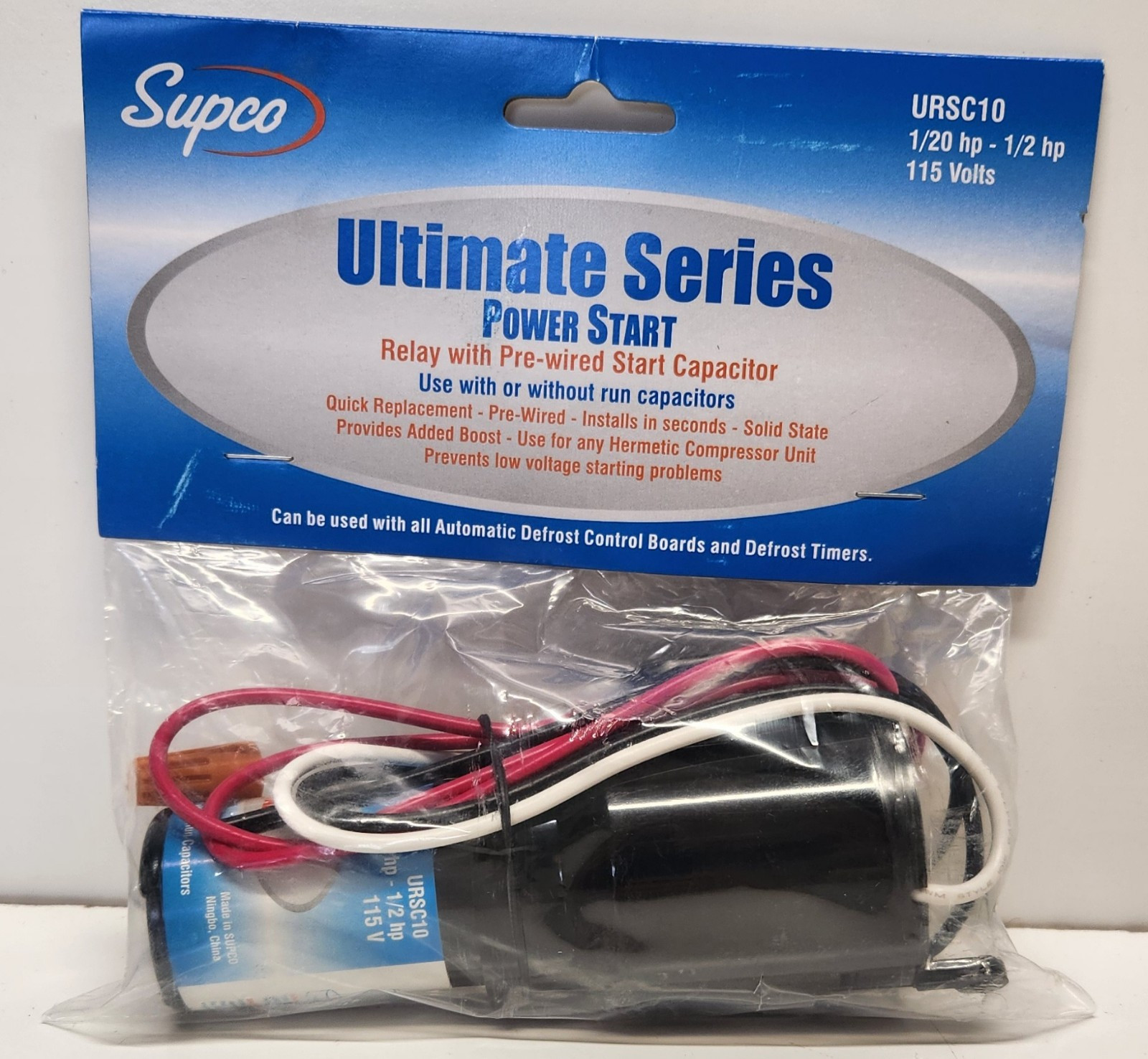 Supco Power Start Relay Pre-wired Start Capacitor 1/20 hp-1/2hp 115 Volts URSC10