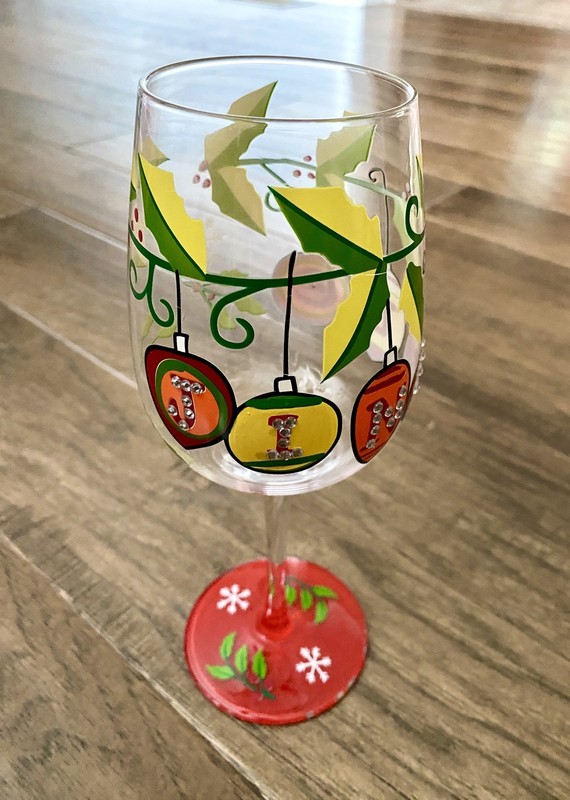 De-Lite Hand Painted Wine Glass Christmas Jingle Cocktail Holiday  Bling
