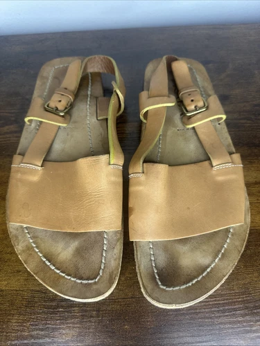 AUTHENTIQUE sandales homme PRADA chaussons chaussures US taille 9 cuir marron écharpe dos