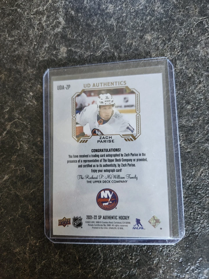 2021-22 SP Authentic UD Authentics Auto Zach Parise Card# UDA-ZP - Image 2 of 2