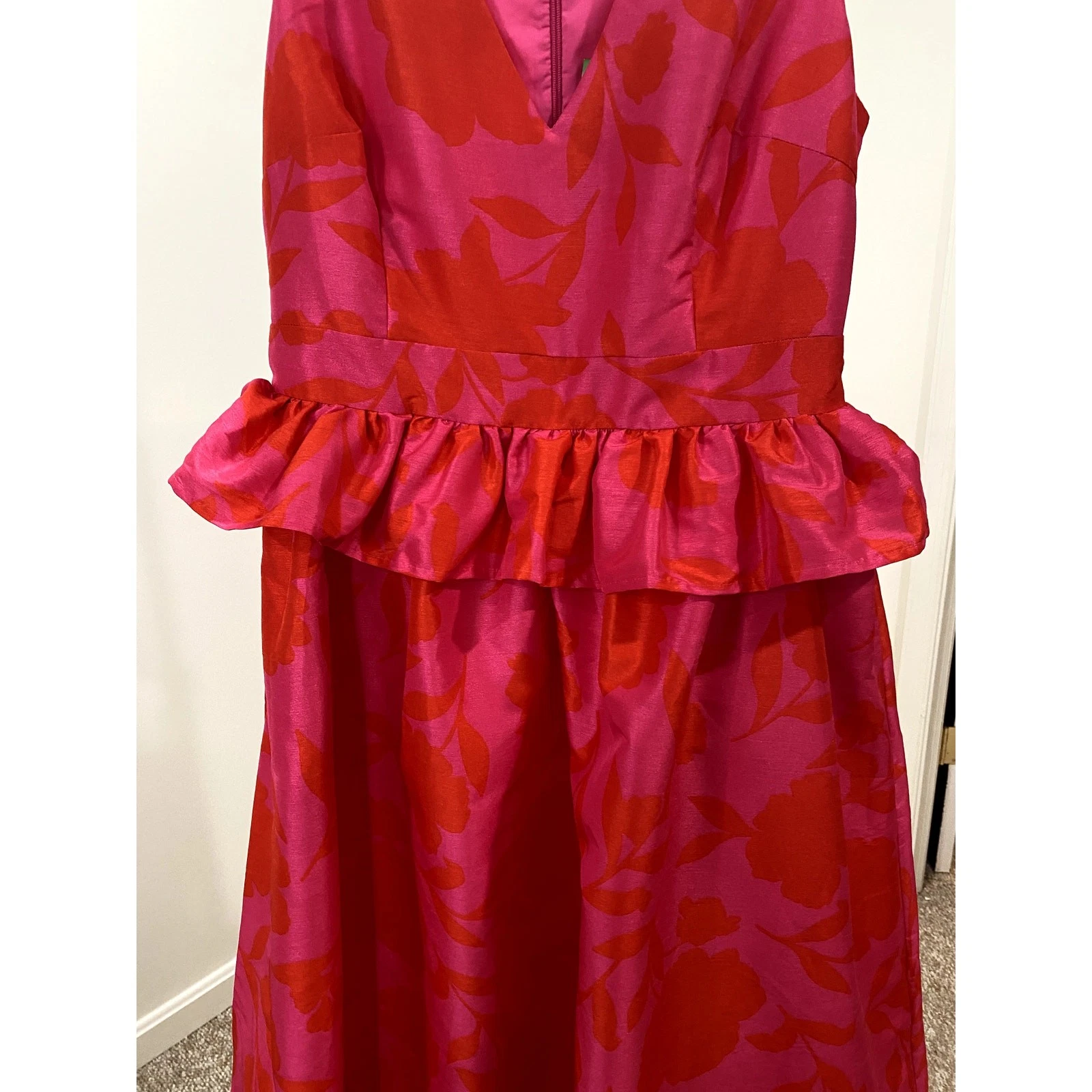 Abito midi Kate Spade X Target rosa floreale senza maniche peplo Taglia 10 (nuovo con etichette)