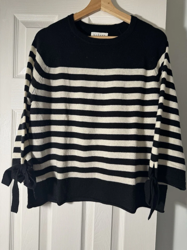 Anthropologie Velvet Graham Spencer Cacey Striped 100% Cashmere Sweater Sz S Tie - Image 4 of 4