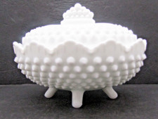 Fenton White Milk Glass Hobnail Oval 4-Toed Footed Covered Candy Dish 3786