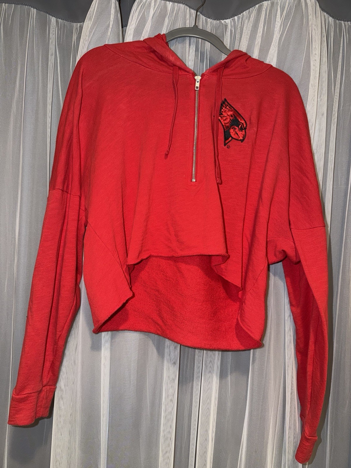 PINK Victoria's Secret ISU Redbirds Red Pullover Hoodie Half Zip Size L