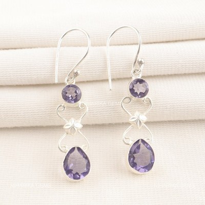Pear Iolite Stein 925 Sterlingsilber Tochter Haken Tropfen Trend Ohrringe