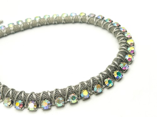 FREEDOM (Topshop) Silver Tone Mesh Rhinestone Collar Necklace – 18”