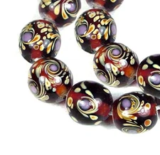 8 Handmade Lampwork Glass "Amber Wonder" Brown Swirl Round Beads 14mm