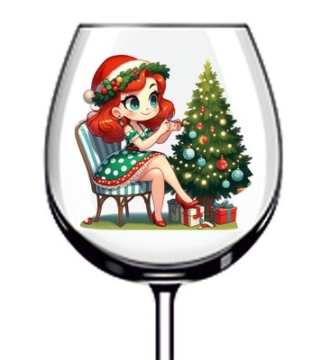 12x bunte Weihnachten Pin Up Girl Vinyl Aufkleber Abziehbild Becher Weinglas Auto