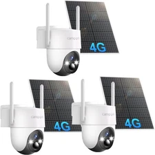 4G LTE Cellular Solar Security Camera Wireless Outdoor 2K No WiFi PTZ 360° 3pack