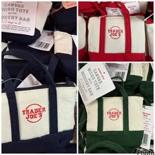 3x Trader Joe's Canvas Micro Tote with Full Size Grocery Bag Set of 3